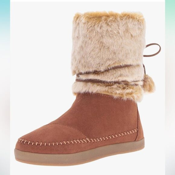 NEW TOMS Nepal Snow Boot in Sequoia Dark Amber Suede Faux Fur Size 7 - Picture 2 of 9